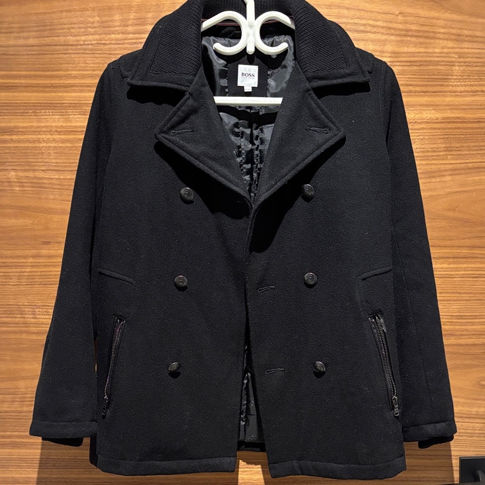 25. Boss Classic Black Pea Coat Boy’s